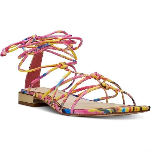 Jessica Simpson Chasca Ankle Tie Lace Up Gladiator Sandals Multicolor 8 - Picture 1 of 12